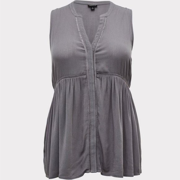 Torrid Size 2 - Babydoll Crinkle Gauze Tunic Tank - Smoked Pearl - Picture 4 of 4